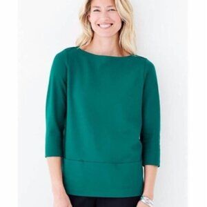 J. Jill Teal Ponte Knit 3/4 Sleeve Boatneck Pocket Top Womens Size Medium Petite